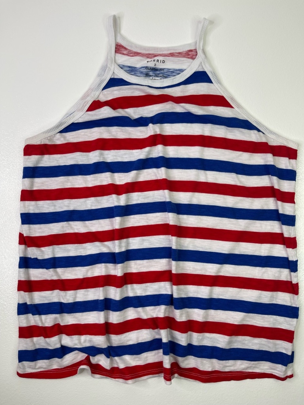 Torrid Classic Fit 100% Cotton Striped High Neck Tank Top Size 2